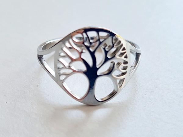 bague arbre de vie acier inoxydable argentée